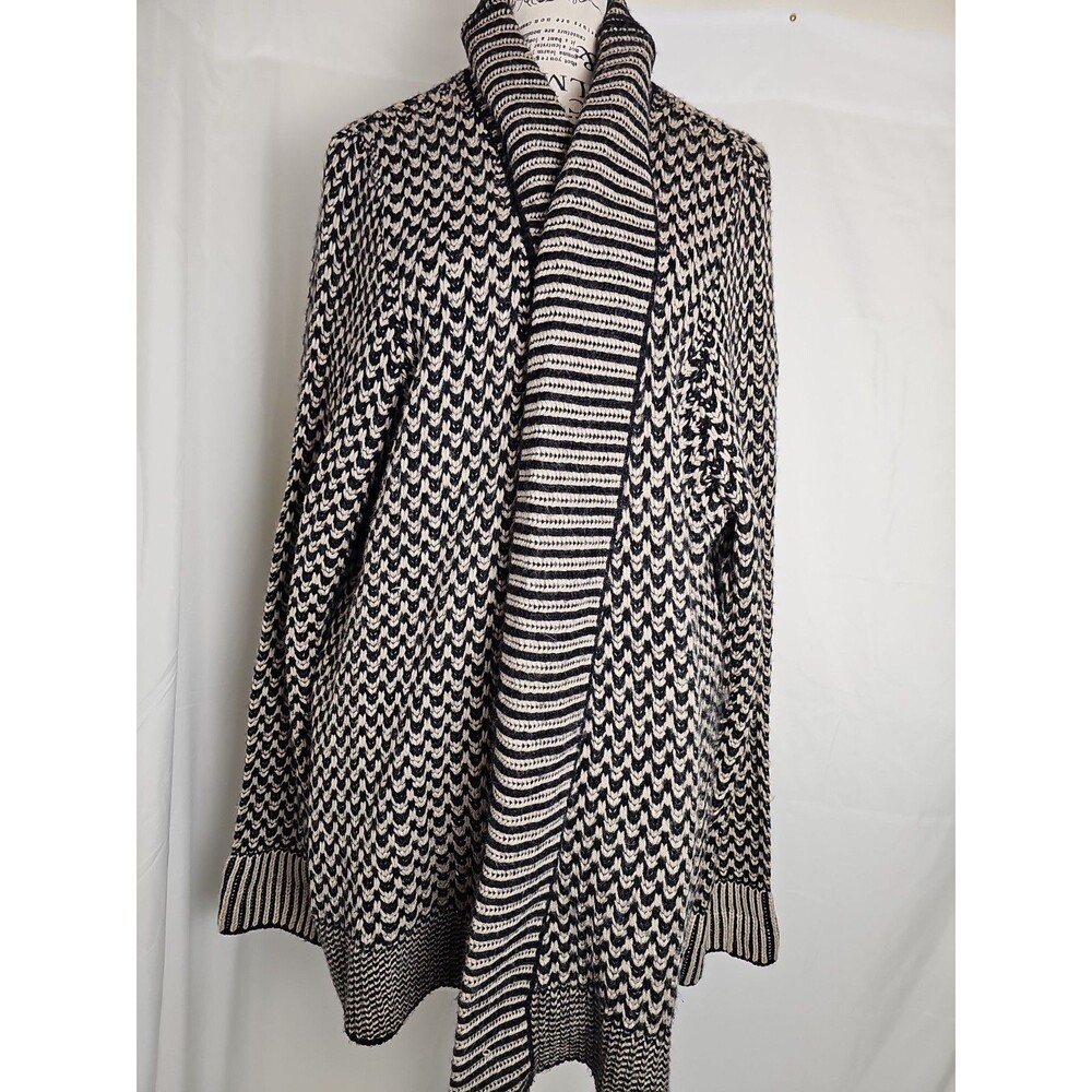 Matty M Women's XXL Black Cream Chunky Knit Open Front Cardigan Sweater